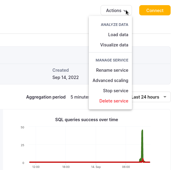 Cloud service Actions menu